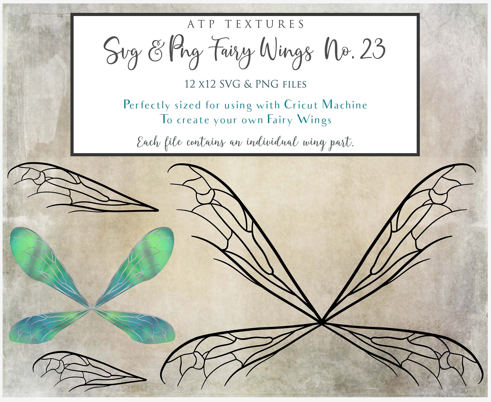 SVG & PNG Fairy Wing files for Cricut or Silhouette Cameo Cutting Machine. To create wearable fairy wings, in adult or children sizes.  Use this clipart design for Halloween Costumes, Fantasy or Cosplay or photography. These are Individual Wing Pieces, for you to cut and assemble. This is a digital product.